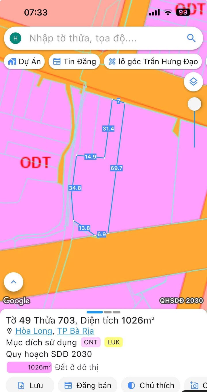 Đất thổ cư 1026m² Hòa Long giá 7 tỷ - Mặt tiền đường lớn, thuận lợi kinh doanh!