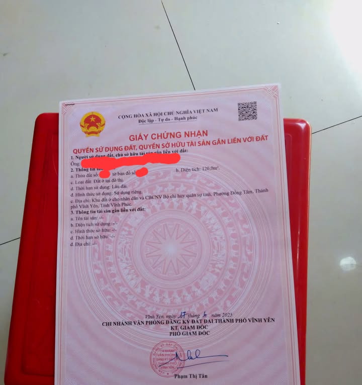 Đất nền Vĩnh Yên 120m² giá 3.2 tỷ - Khu vực phát triển tiềm năng!