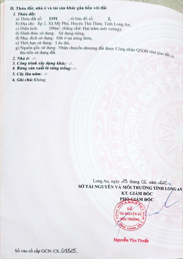 Đất thổ cư Mỹ Phú Thủ Thừa 214m² giá chỉ 800 triệu - Đầu tư sinh lời ngay!