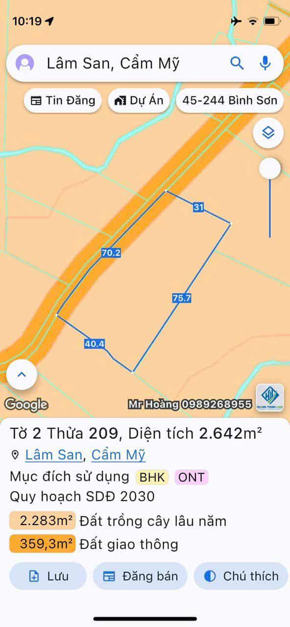 Đất nền Lâm San Cẩm Mỹ 2642m² giá 1.4 tỷ - Lô đất đẹp, bằng phẳng