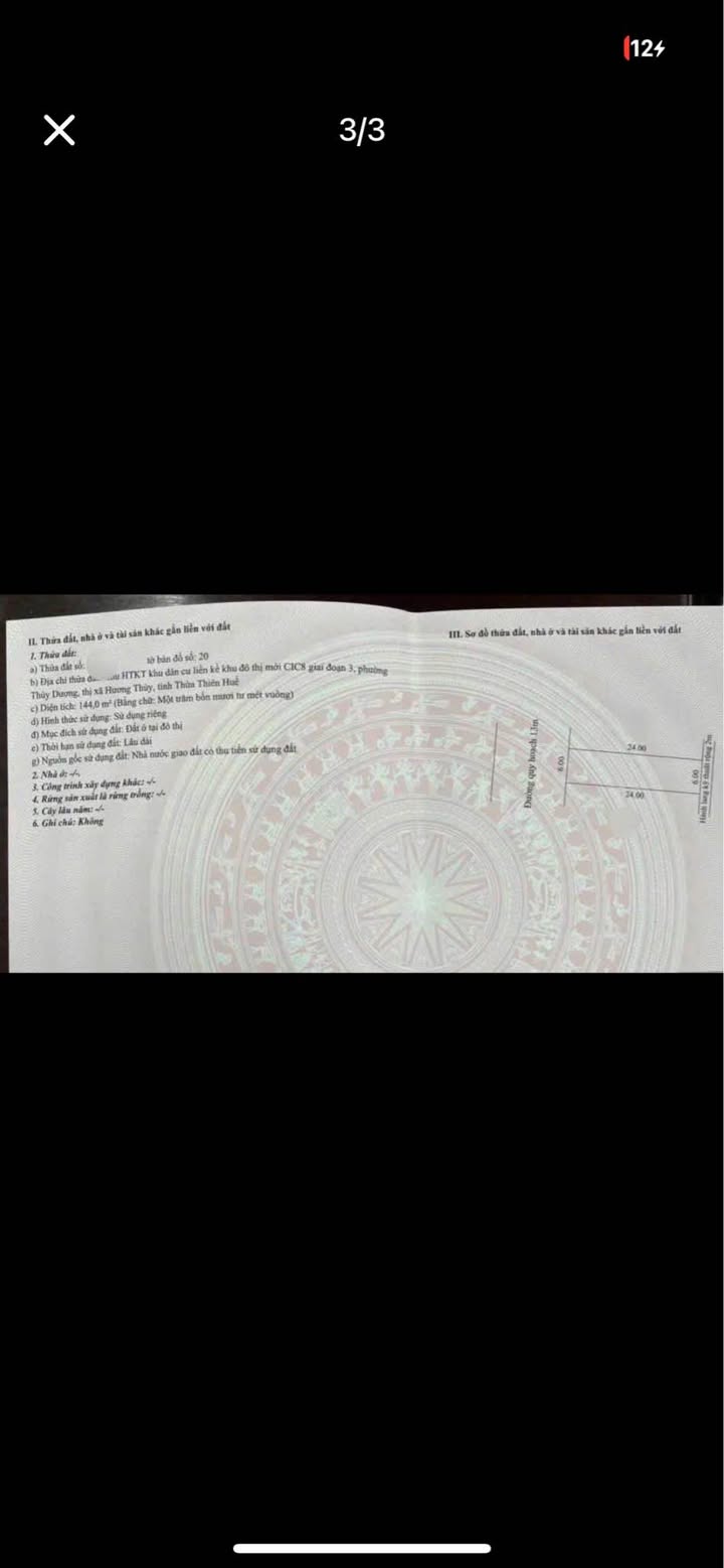 Đất nền KQH CIC8, Phường Thanh Thủy, Huế 144m² giá 2.6 tỷ - Sổ đỏ chính chủ