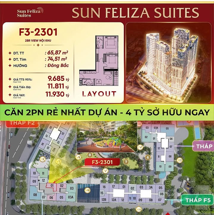 Căn hộ 2PN Sun Feliza Suites Cầu Giấy 74m² giá 4 tỷ - Sở hữu ngay hôm nay!