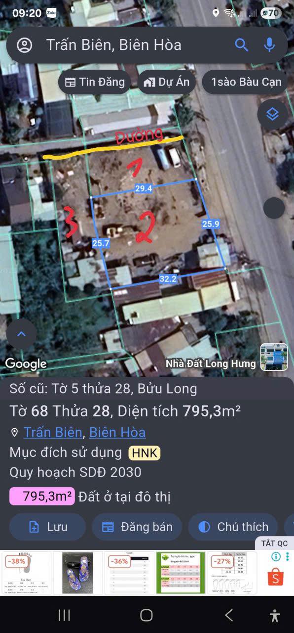 Đất mặt tiền 768 nối Huỳnh Văn Nghệ, phường Bửu Long, 1826m² giá 21 tỷ - Đầu tư sinh lời ngay!