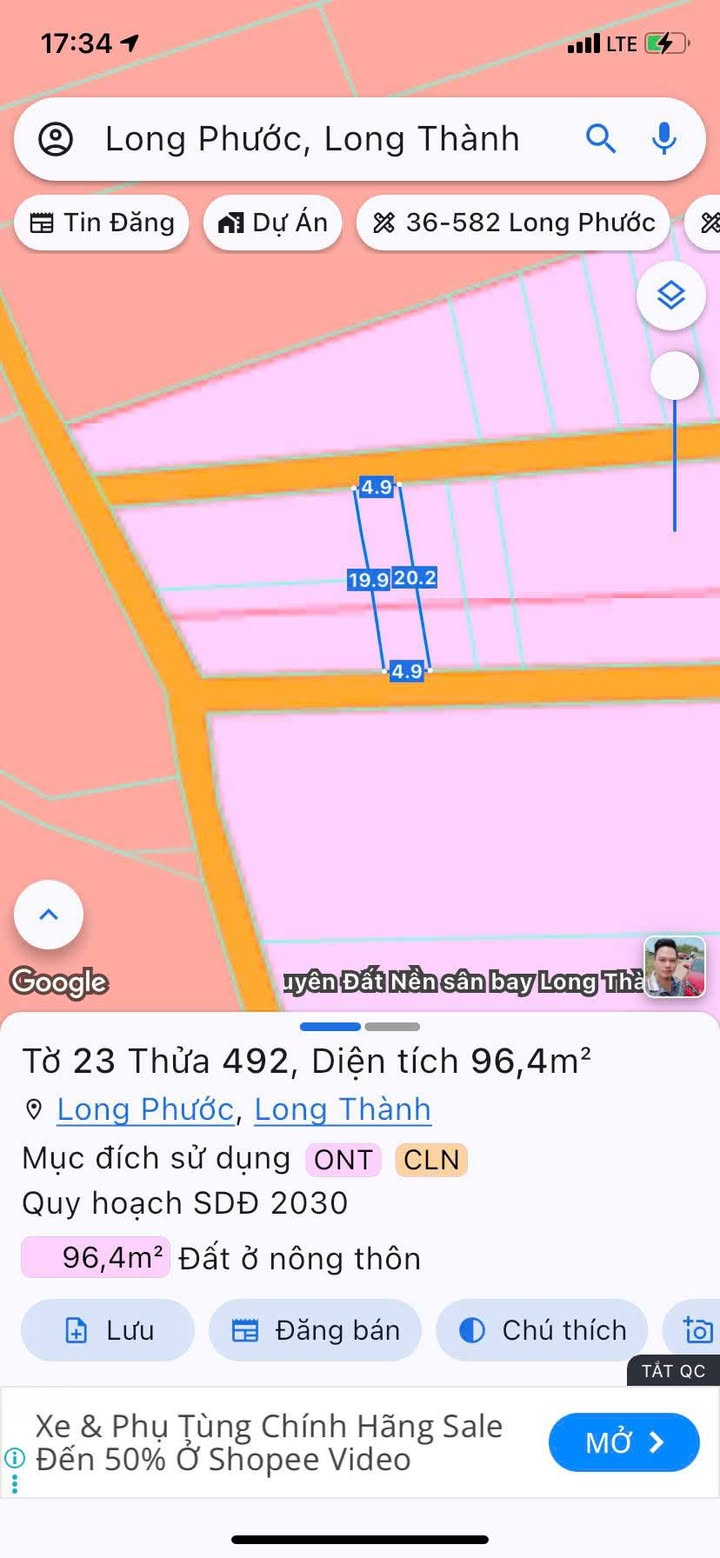 Đất Bà Ký, Long Phước, Long Thành 96m² giá 1.5 tỷ - Đường bê tông 5m, 2 mặt tiền!