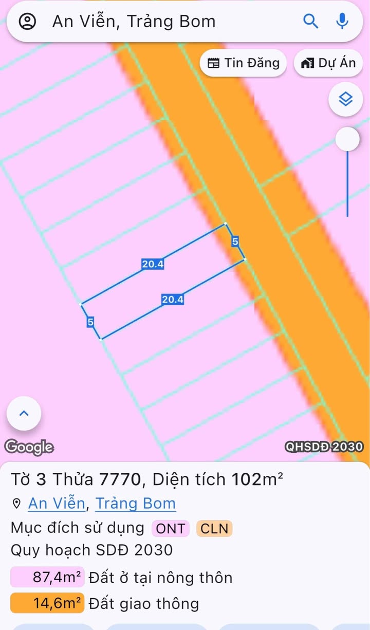 Đất thổ cư mặt tiền nhựa An Viễn 102m² giá 1.05 tỷ - Sổ đỏ chính chủ