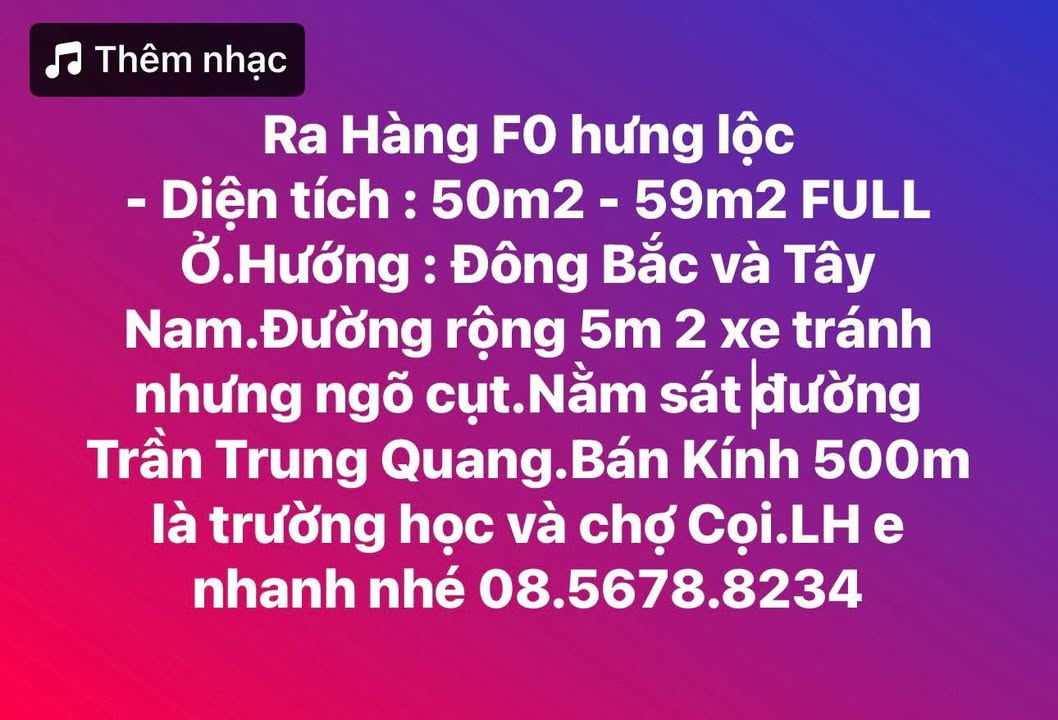 Đất nền Hưng Lộc Vinh 50m² - Gần trường học, chợ Cọi - Thỏa thuận giá tốt!