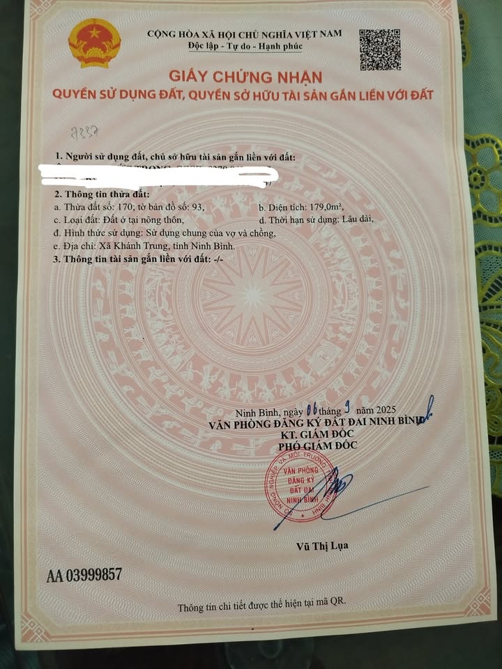 Đất thổ cư Khánh Trung Yên Khánh 179m² giá 600 triệu - Đường rộng 2 mặt