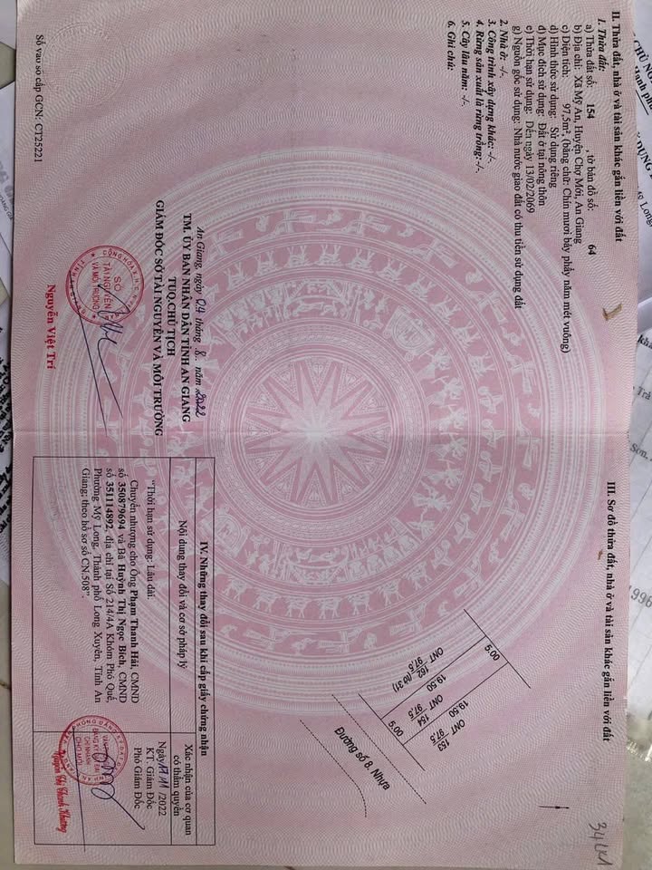 Đất nền xã Mỹ An, huyện Chợ Mới, An Giang 97m² - Giá chỉ 850 triệu VND, thương lượng ngay!