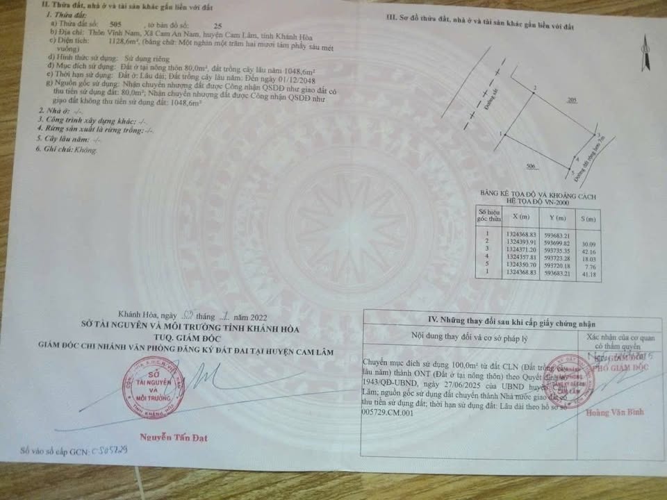 Bán đất thổ cư Cam An Nam, Cam Lâm, Khánh Hòa 1.128m² giá 3 tỷ - Sổ hồng chính chủ!