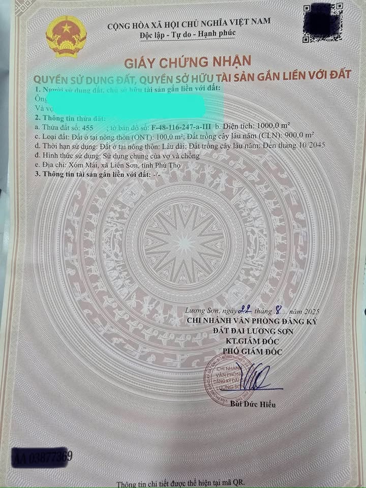 Đất nền 1000m² xóm Mái, Liên Sơn, Phú Thọ - Pháp lý rõ ràng, vị trí thuận lợi!