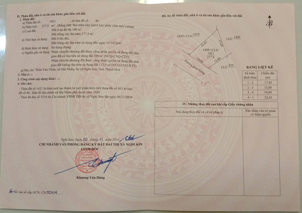 Đất ở Nghi Sơn 277.9m² giá 1.1 tỷ - Sổ đỏ chính chủ, đường nhựa thông thoáng!