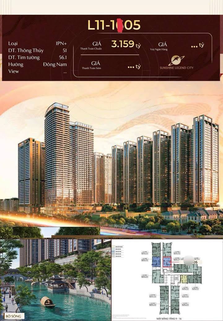 Căn hộ 1PN Sunshine City Bắc Từ Liêm 51m² giá 3 tỷ - Hướng Đông Nam, đầy đủ chính sách