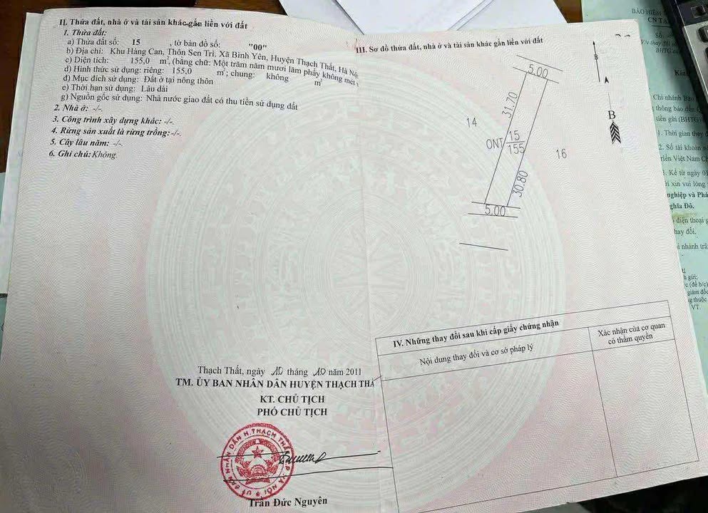 Đất thổ cư chính chủ Sen Trì, Thạch Thất 155m² - Cần bán gấp!