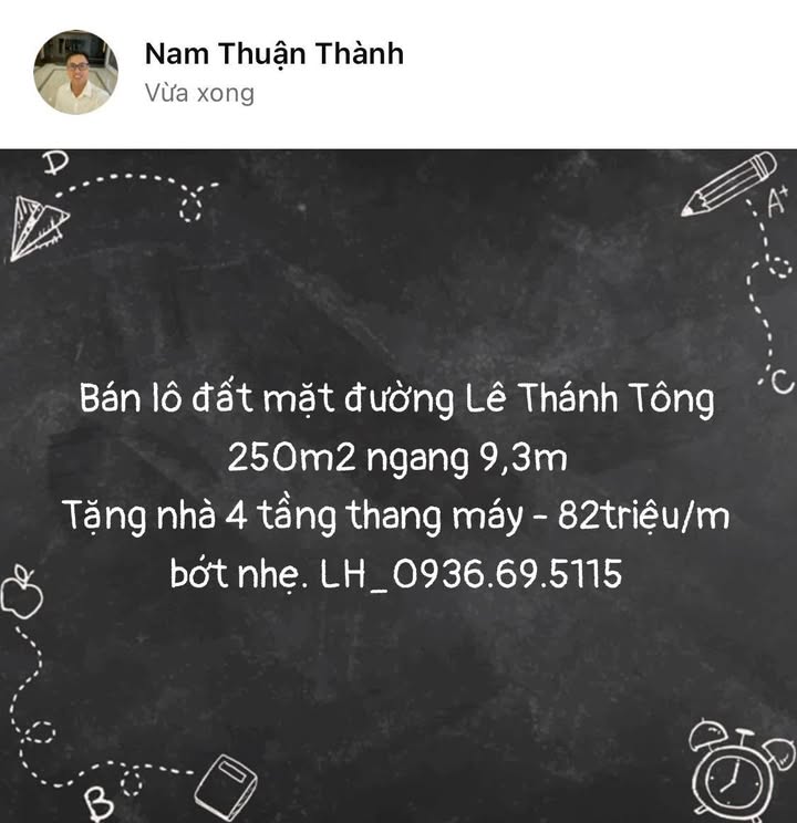 Đất mặt tiền đường Lê Thánh Tông, Ngô Quyền, Hải Phòng 250m² - Tặng nhà 4 tầng thang máy!