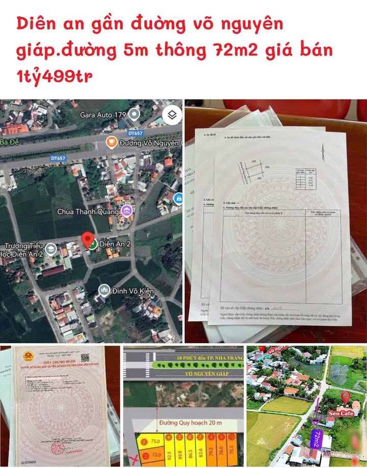 Đất nền Diên An, Khánh Hòa 72m² giá chỉ 1.499 tỷ - Cơ hội đầu tư hấp dẫn!