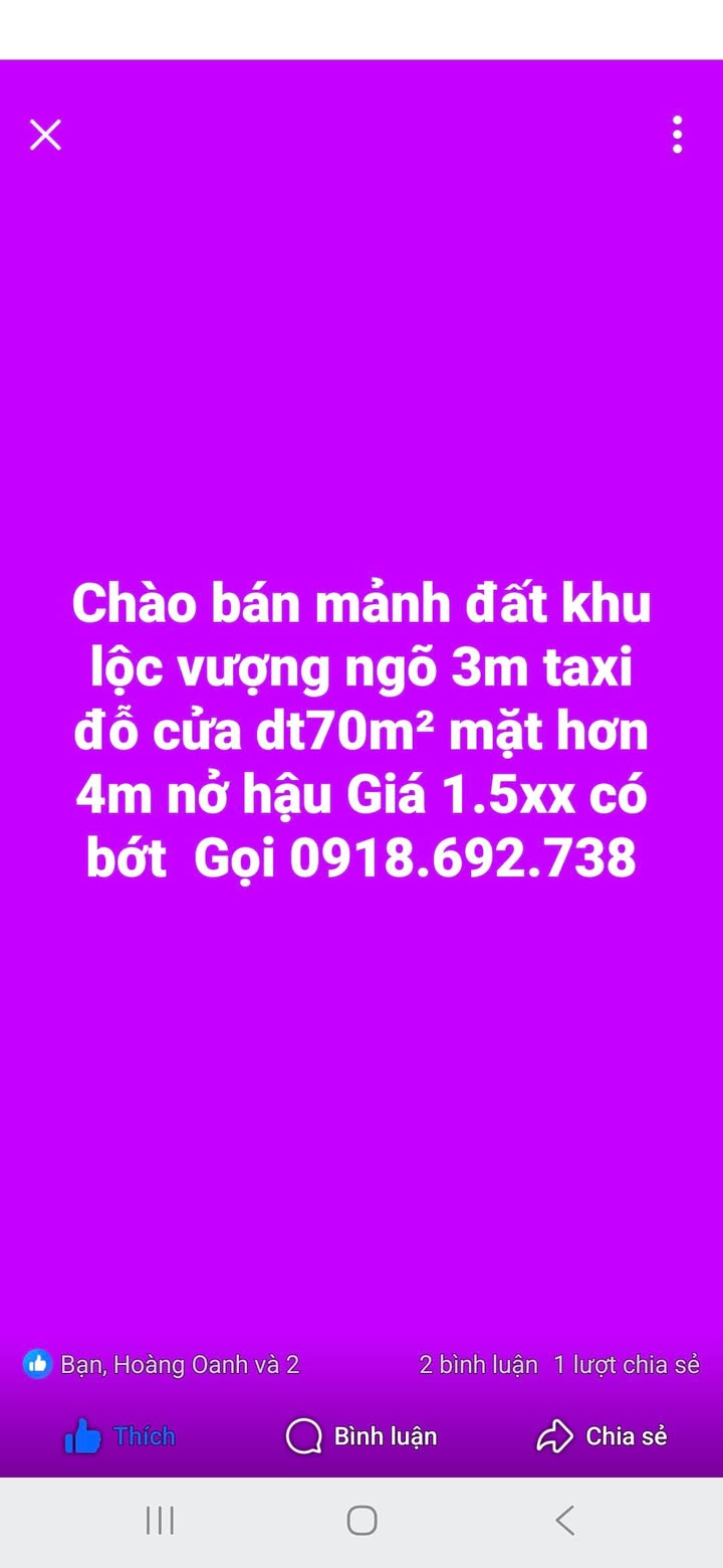 Đất Lộc Vượng 70m² giá 1.5 tỷ - Nở hậu, taxi đỗ cửa!