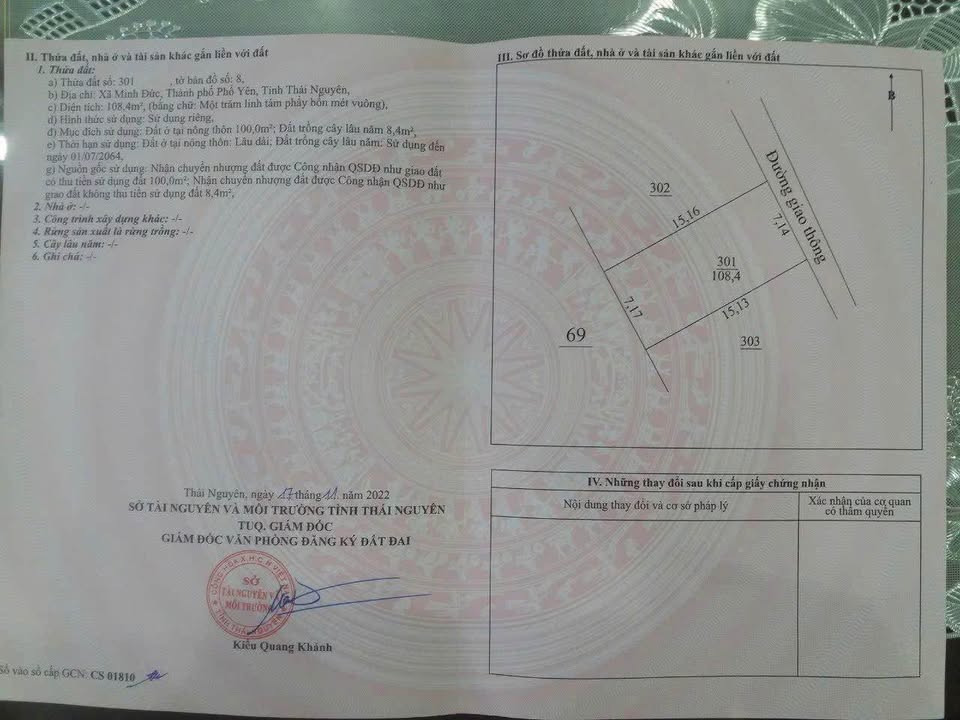 Bán lô đất đẹp xã Minh Đức, Phổ Yên, Thái Nguyên 108.4m² chỉ 600 triệu - Sổ đỏ chính chủ!