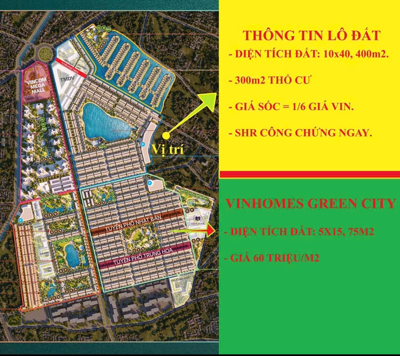 Đất nền Vinhome Green City Hậu Nghĩa 400m² giá 3.35 tỷ - Sổ đỏ chính chủ