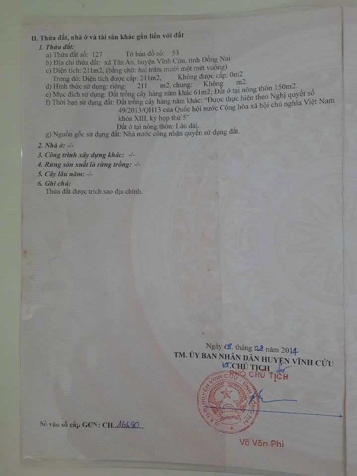 Lô đất mặt tiền ĐT768 Tân An Vĩnh Cữu 211m² giá 2 tỷ - Đầu tư sinh lời ngay!