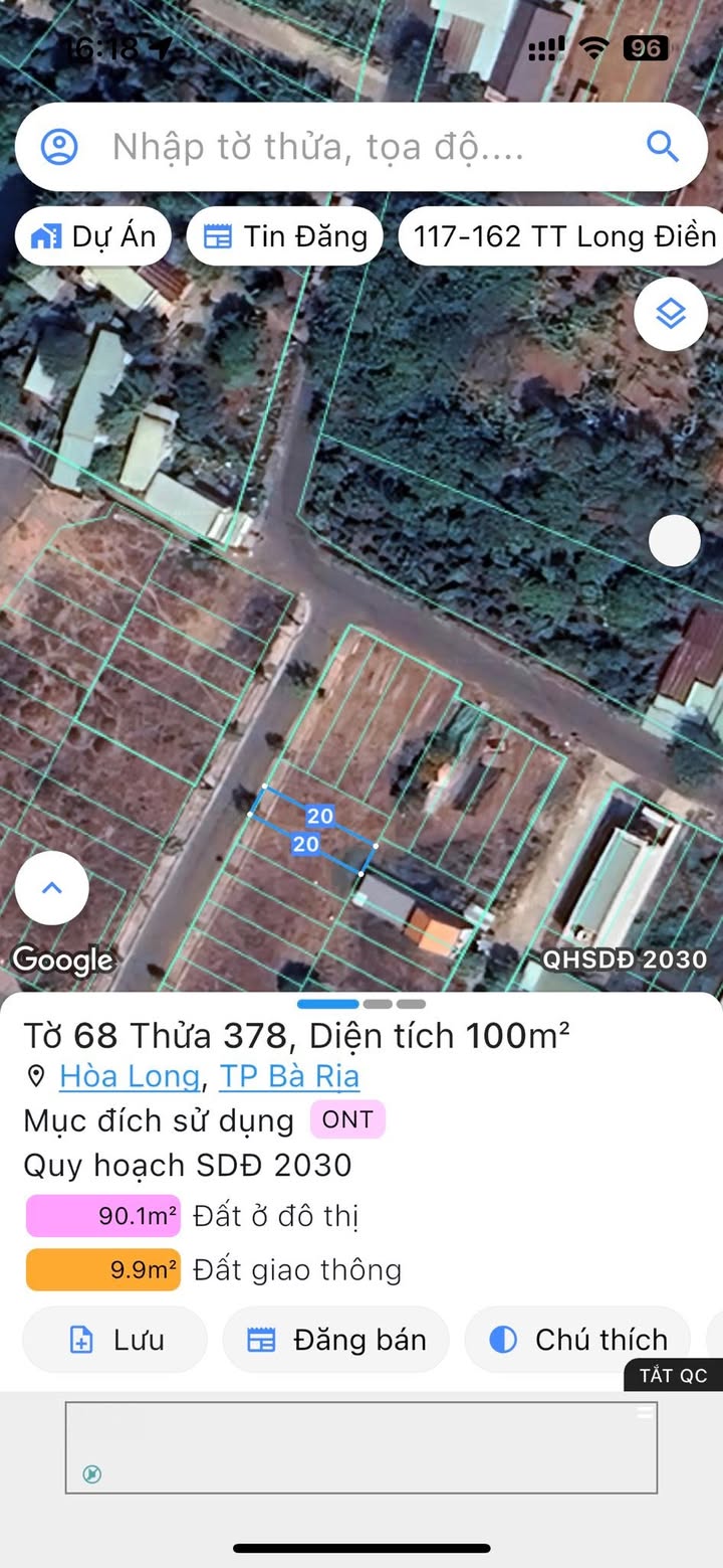 Đất thổ cư 100m² tại đường số 13, xã Hoà Long - Giá chỉ 1.58 tỷ