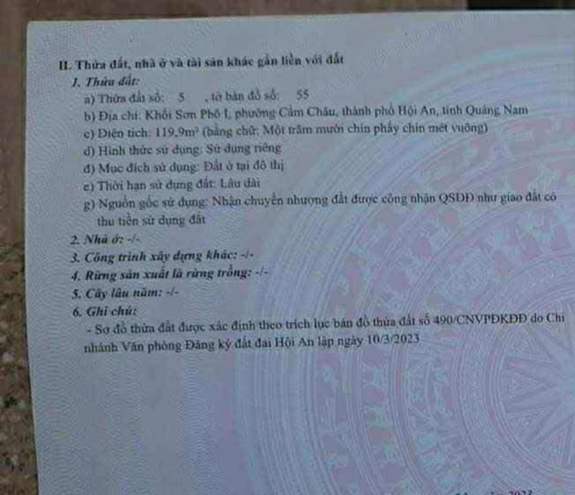 Đất 2 mặt tiền Cẩm Châu, Hội An 120m² giá 4 tỷ - Vị trí đẹp, thích hợp kinh doanh!