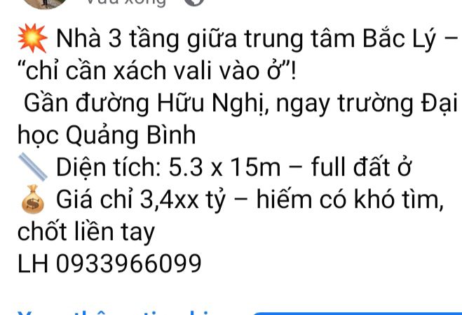 Nhà 3 tầng đường Hữu Nghị Đồng Hới 79.5m² giá 3.4 tỷ - Sẵn sàng vào ở ngay!