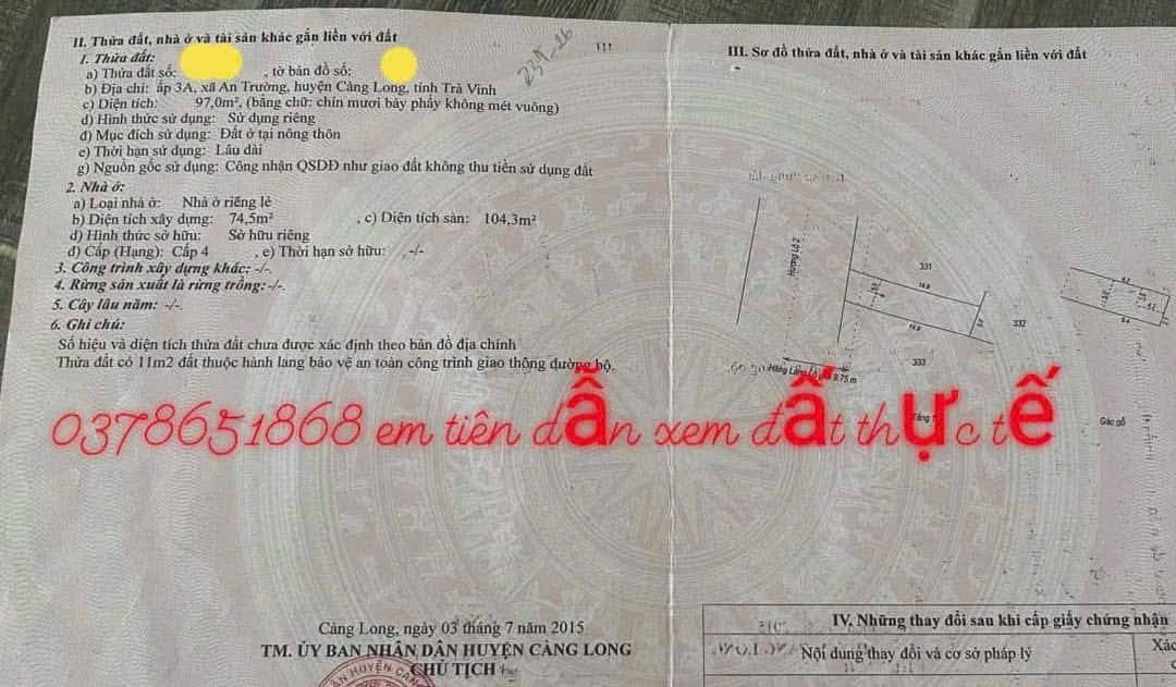 Nhà mặt tiền Hương lộ 2, An Trường, Càng Long 100m² giá 1.65 tỷ - Cần bán gấp!