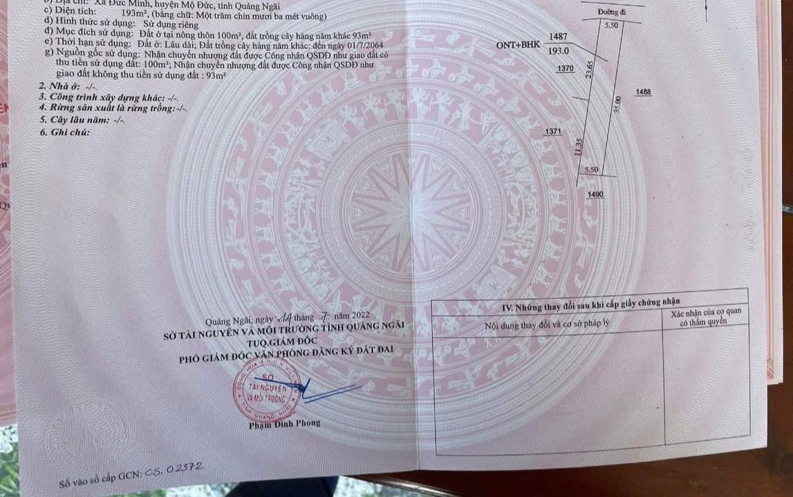 Đất nền Mộ Đức 192.5m² giá 300 triệu - Pháp lý rõ ràng, gần biển!