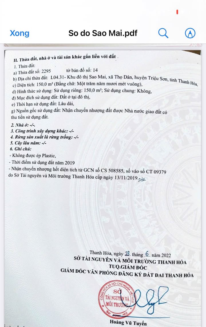 Đất nền Khu Đô Thị Sao Mai, Thọ Dân 150m² - Bán cắt lỗ, giá thỏa thuận!