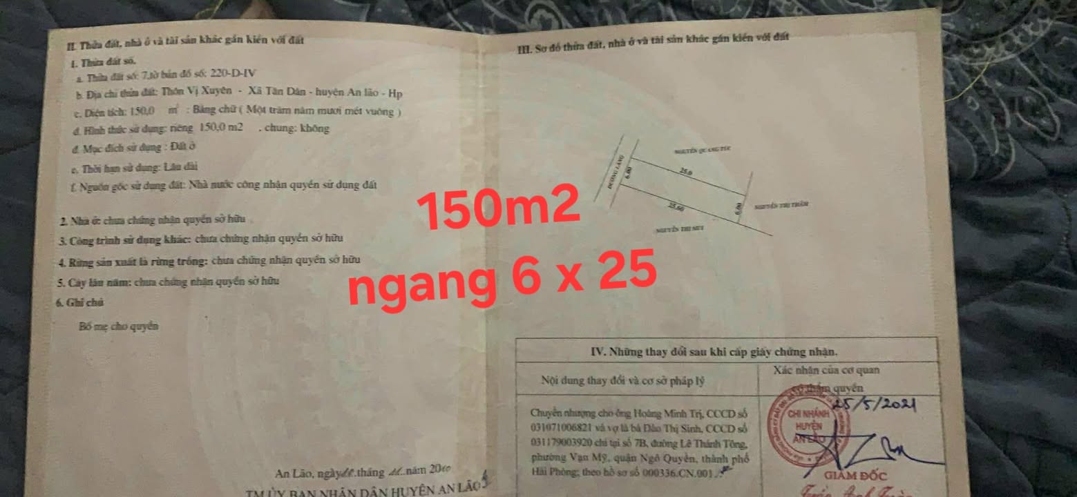 Đất nền Tân Dân An Lão 150m² giá chỉ 1.9 tỷ - Cơ hội đầu tư tuyệt vời!