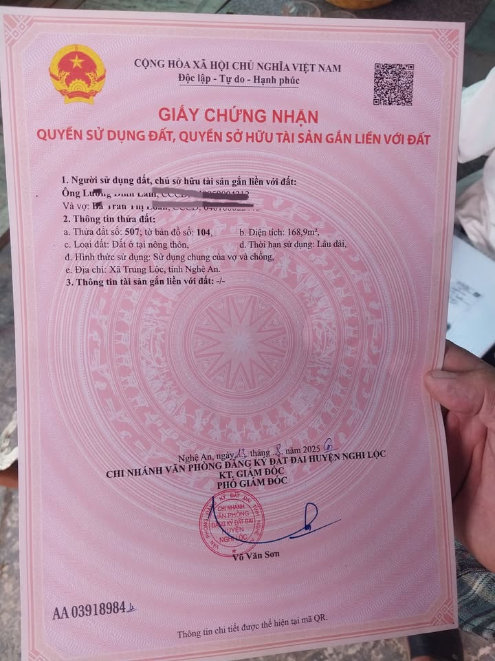 Đất nền Nghi Xá Nghi Lộc 168.9m² giá chỉ 1 tỷ - Sổ hồng chính chủ