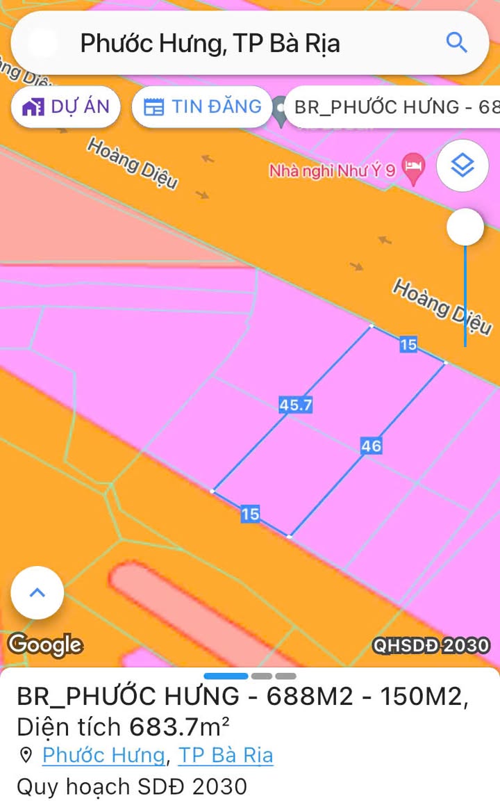 Đất mặt tiền Hoàng Diệu, TP. Bà Rịa 688m² giá 13.5 tỷ - Cơ hội đầu tư tuyệt vời!