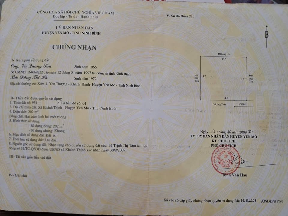 Đất nền 200m² tại xã Khánh Thịnh, Yên Mô - Vị trí đẹp, đầu tư sinh lời!