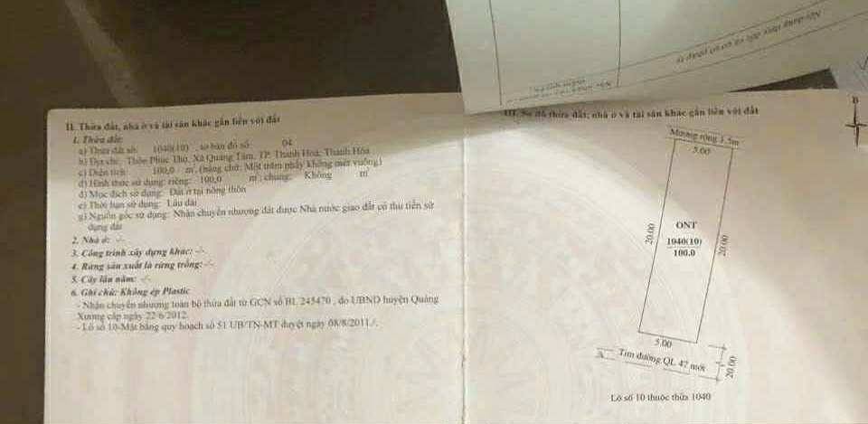 Đất nền mặt tiền Quốc lộ 47, Quảng Tâm, 100m² giá 3 tỷ - Cơ hội kinh doanh sinh lời!