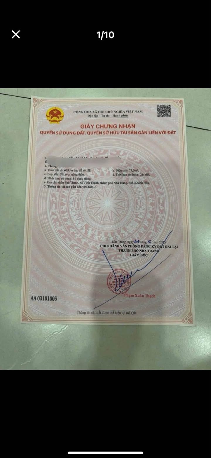 Lô đất Vĩnh Thạnh Nha Trang 75m² giá 2.95 tỷ - Vị trí đắc địa gần bệnh viện