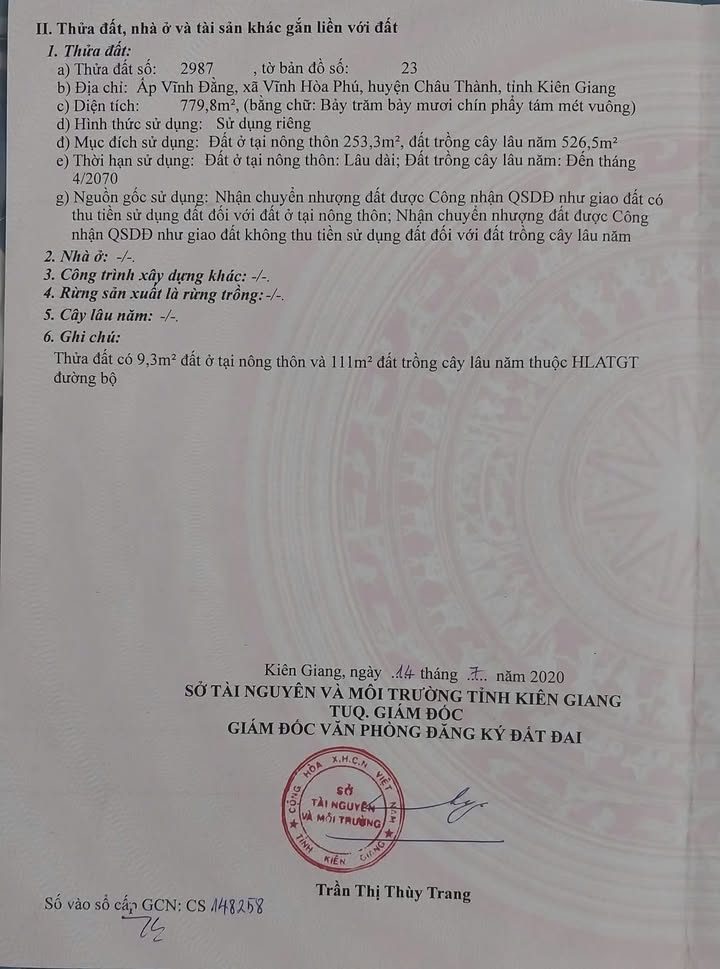 Đất thổ cư Châu Thành An Giang 779m² giá 800 triệu - Tiềm năng đầu tư vượt trội!