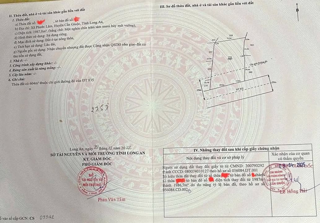 Đất thổ cư 3600m² mặt tiền đường 835a, Mỹ Lộc, Cần Giuộc - Giá 57.6 tỷ, xây biệt thự lý tưởng!