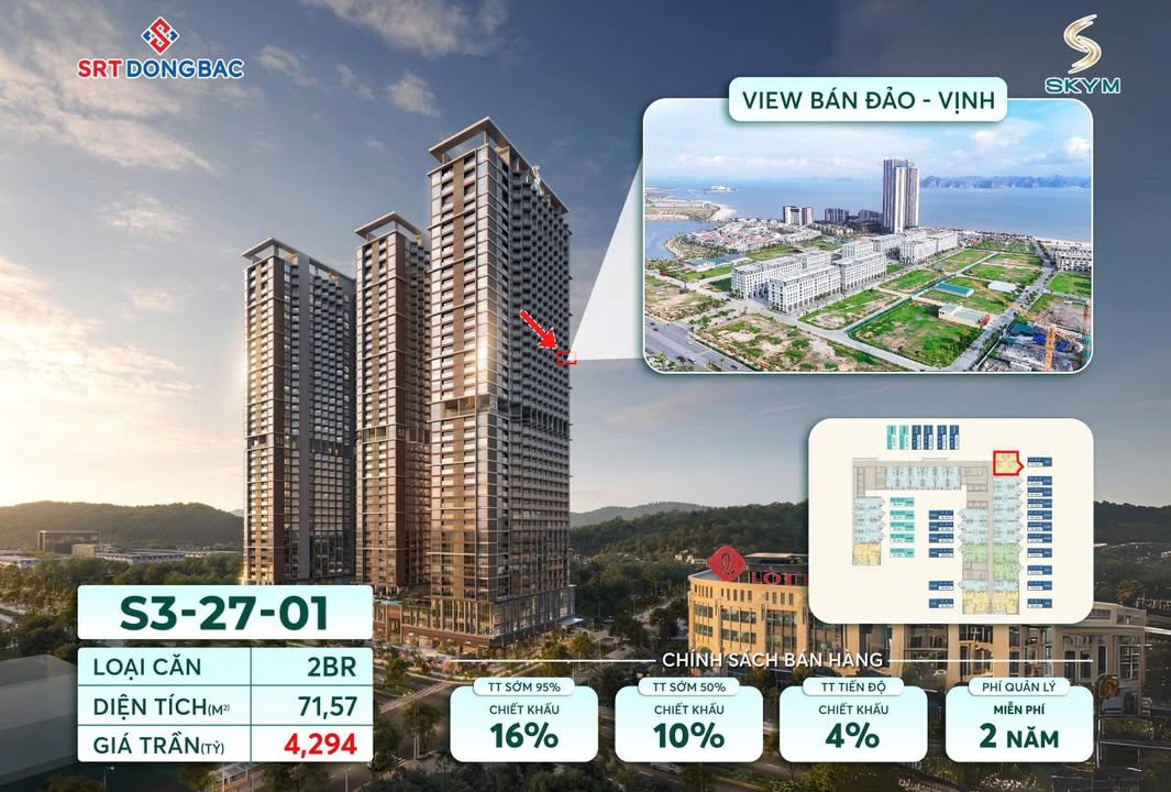 Căn hộ SkyM Hạ Long 72m² giá 3.645 tỷ - View pháo hoa tuyệt đẹp!