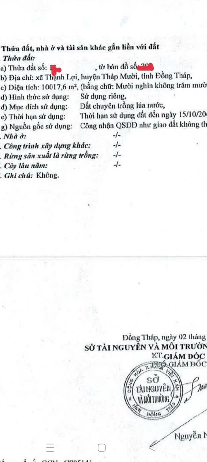 Đất ruộng 10.000m² tại xã Thanh Lợi, Tháp Mười - Giá 1.85 tỷ, đầu tư sinh lời!
