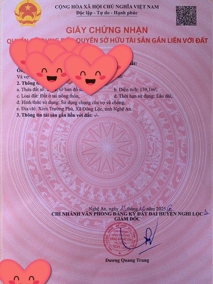 Lô đất Nghi Trường 139m² giá 1.2 tỷ - Vị trí gần ủy ban, trường học