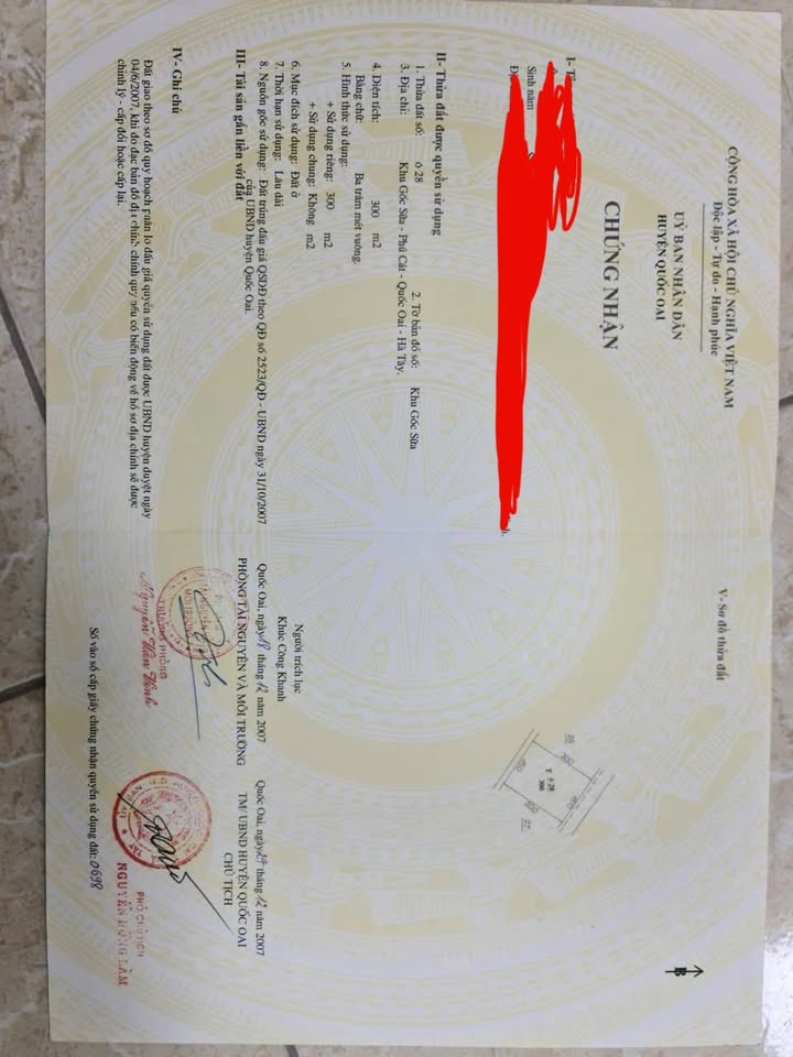 Lô đất thổ cư 300m² tại xã Phú Cát, Quốc Oai - Sổ đỏ chính chủ, giá tốt!