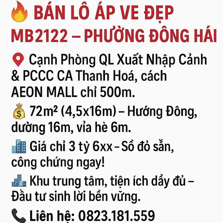 Đất nền đẹp tại phường Đông Hải, 72m² giá 3.6 tỷ - Đầu tư sinh lời ngay!
