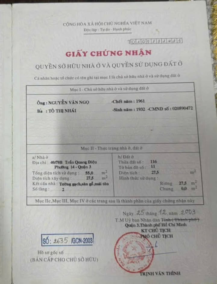 Nhà hẻm Trần Quang Diệu, Quận 3, 27.5m² - Pháp lý rõ ràng, giá tốt!