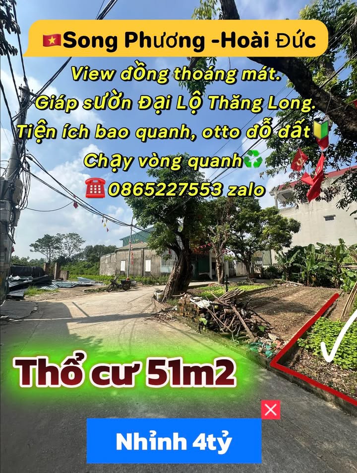 Đất nền Song Phương Hoài Đức 51m² giá 4 tỷ - Sổ đỏ chính chủ, view thoáng mát!