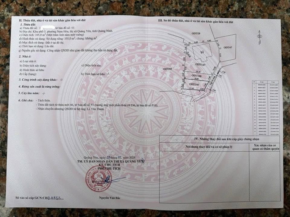 Đất thổ cư 105m² tại phường Nam Hòa, Quảng Yên - Sổ đỏ chính chủ, giá chỉ 1.05 tỷ!