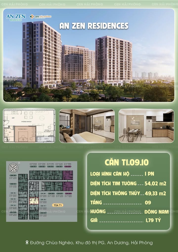 Căn hộ An Zen Residences Hải Phòng 54m² giá thỏa thuận - Không gian sống lý tưởng