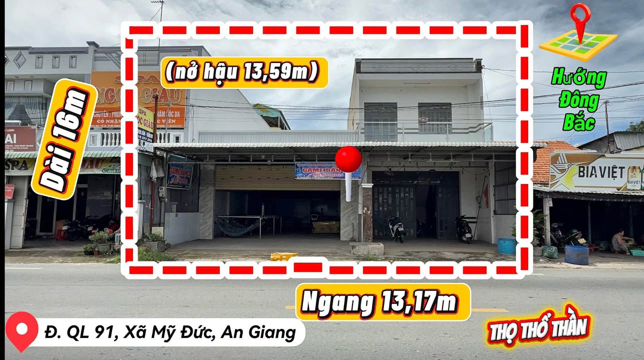 Bán nhà mặt tiền kinh doanh Quốc lộ 91, Châu Đốc, An Giang - Diện tích 215m² chỉ 5 tỷ!