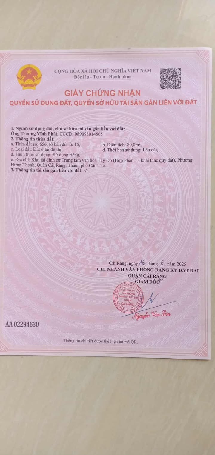 Đất nền Đường Số 1, Khu Văn Hóa Tây Đô, 80m² giá 3 tỷ - Đầu tư sinh lời ngay!