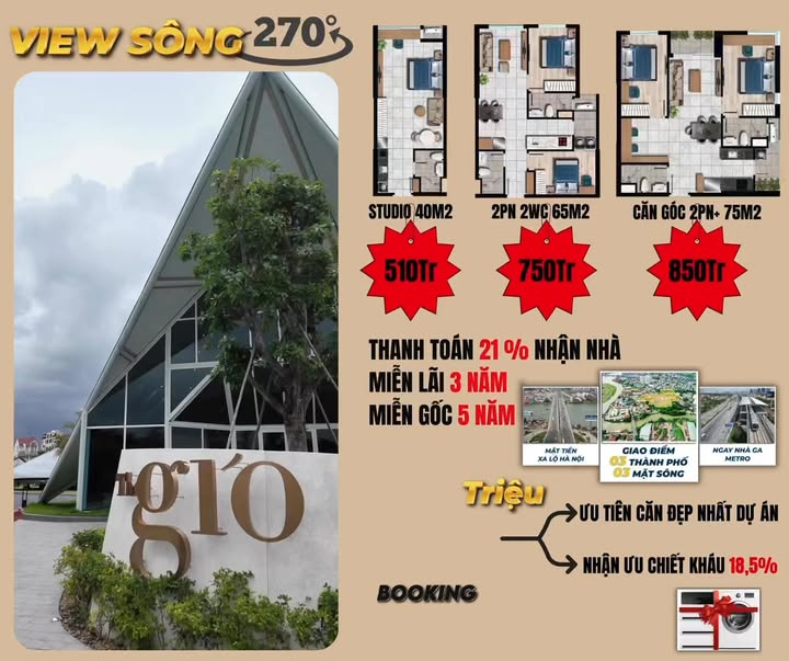 Căn hộ The Gió Riverside Dĩ An 75m² giá 3.6 tỷ - View sông tuyệt đẹp!