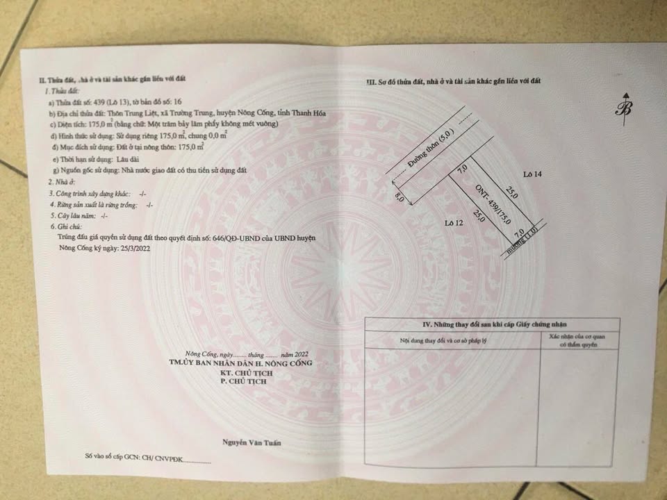 Đất nền Trường Trung, Nông Cống 175m² giá 700 triệu - Sổ đỏ chính chủ, pháp lý rõ ràng!